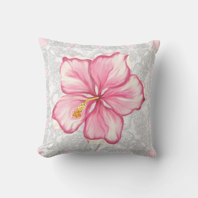 Coussin Hibiscus & dentelle PINK (Recto)