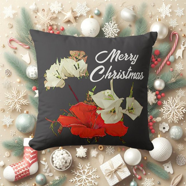 Coussin Hibiscus Joyeux Noël Floral Baby (Red Garden Hibiscus Merry Christmas Floral Baby Throw Pillow)