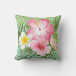 Coussin Hibiscus rose Tropical