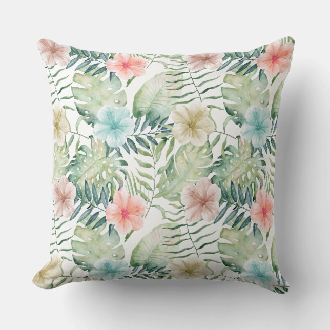 Coussin Hibiscus tropical Aquarelle florale (Recto)