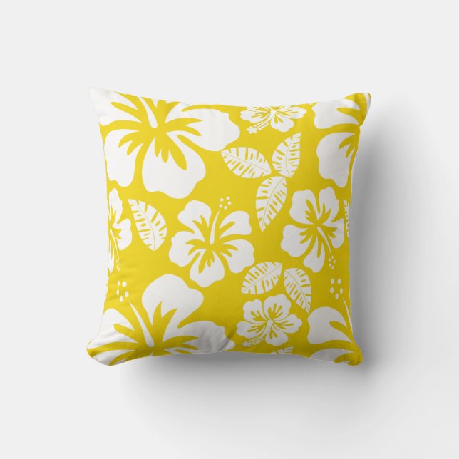 Coussin Hibiscus Tropical Jaune D'Or Hawaïen (Recto)