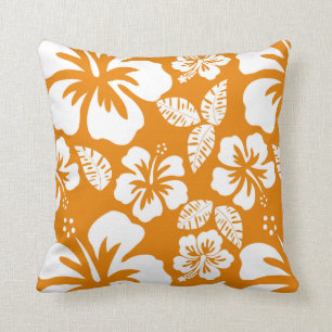 Coussin Hibiscus tropical orange foncé