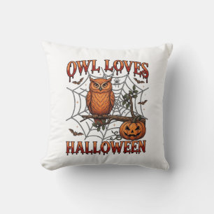 Coussin Hibou aime Halloween Orange Toile d'araignée Citro