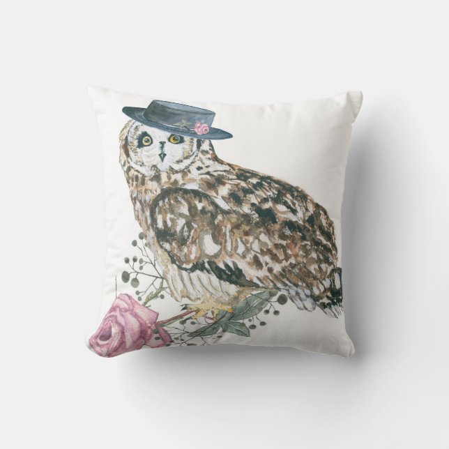 Coussin Hibou d'aquarelle (Recto)