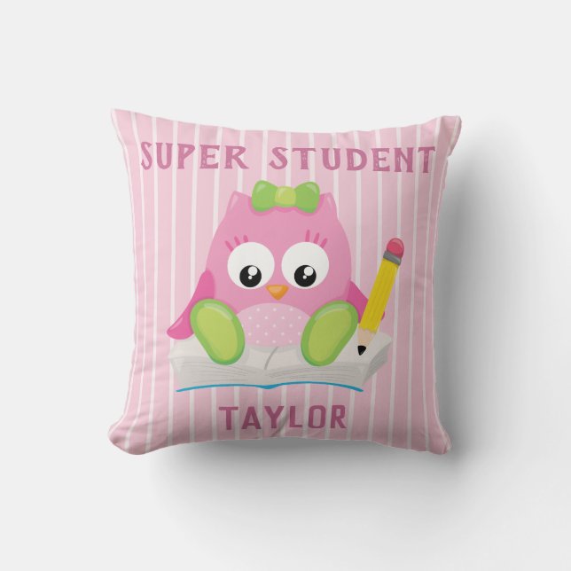 Coussin Hibou de la tribu des Super Student (Recto)