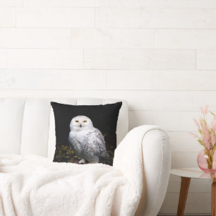 Coussin Hibou des neiges majestueux d'hiver