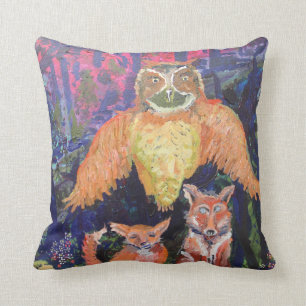 Coussin Hibou et carreau lunatique de renards