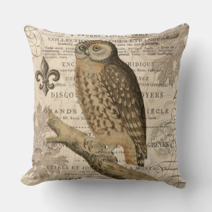Coussin hibou français vintage moderne