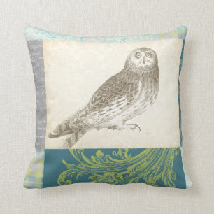Coussin Hibou gris sur l'arrière - plan de motif