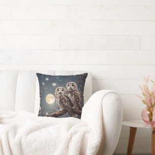Coussin Hiboux avec pleine lune