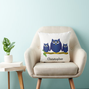 Coussin Hiboux bleus Design Personnalisé