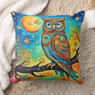 Coussin Hiboux célestes vifs : Merveille et Magie