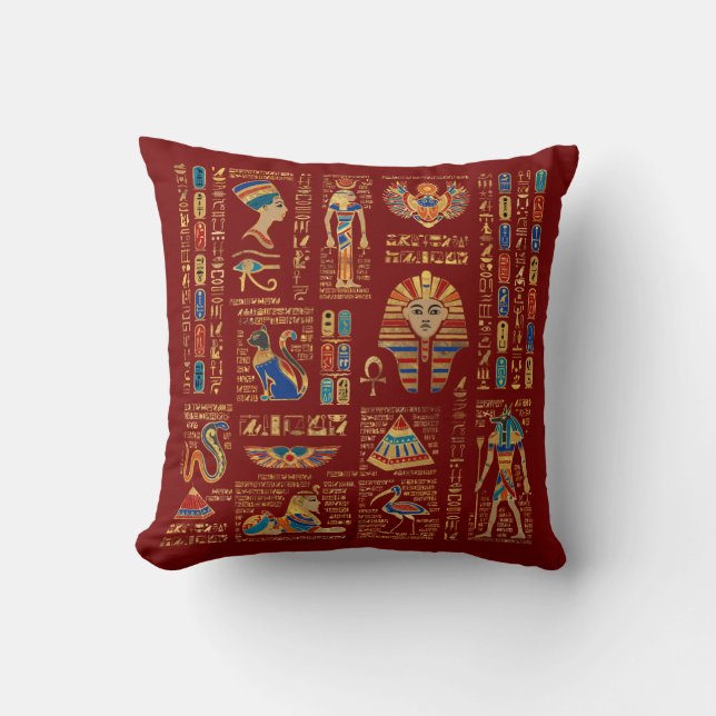 Coussin Hiéroglyphes et divinités égyptiens en rouge (Recto)