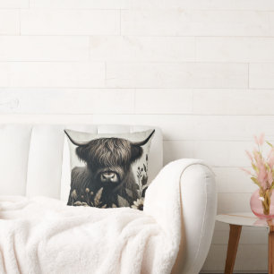 Coussin Highland Bull avec tournesol