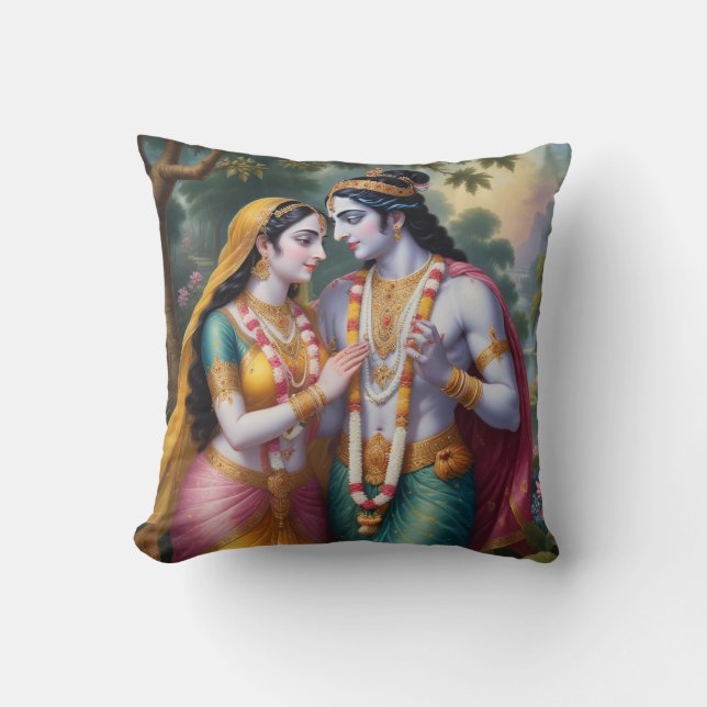 Coussin Hindu God and Goddess Radha and Krishna Pillow (Recto)