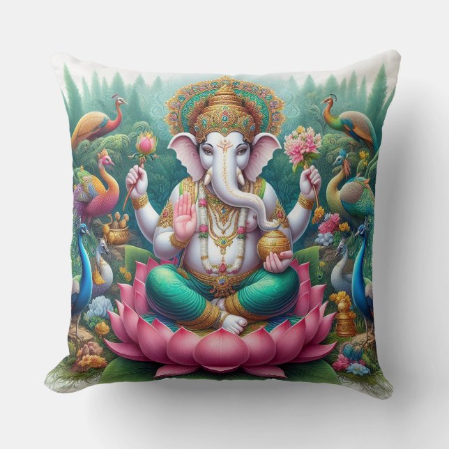 Coussin Hindu God Lord Ganesh / Ganesha Pillow with Om (Recto)