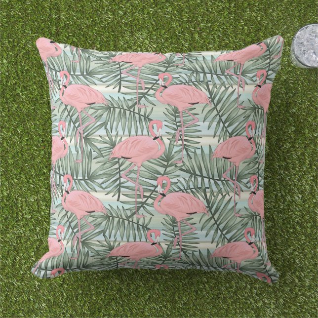 Coussin Hip Flamants roses roses mignons Feuilles de palmi (Herbe)