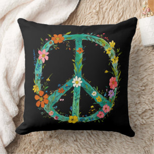 Coussin Hippie Floral Paix Connexion Un Arrière - plan Noi