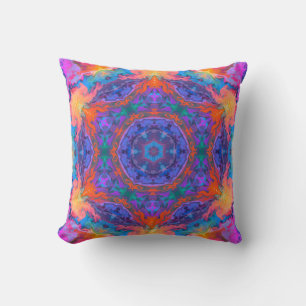 Coussin Hippie psychédélique bleu orange et rose