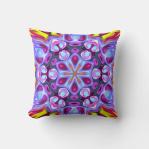 Coussin Hippie psychédélique bleu rose et jaune