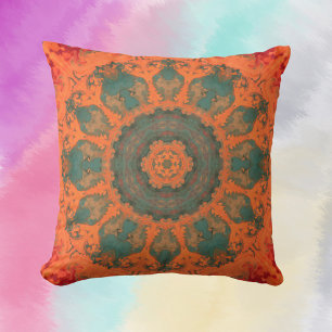 Coussin Hippie psychédélique Turquoise orange et rouge