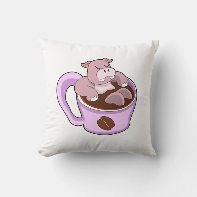 Coussin Hippo avec la coupe du café (Recto)