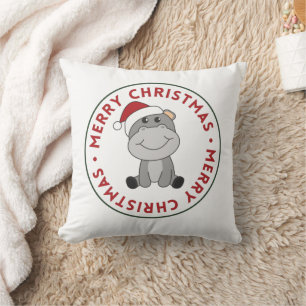 Coussin Hippo Joyeux Noël Animaux d'hiver Hippopotames Jet
