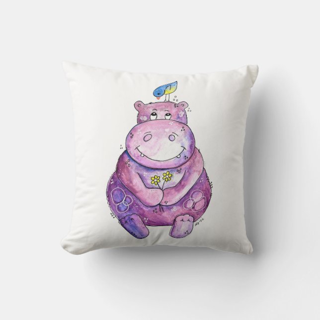 Coussin Hippo mignon violet blanc (Recto)