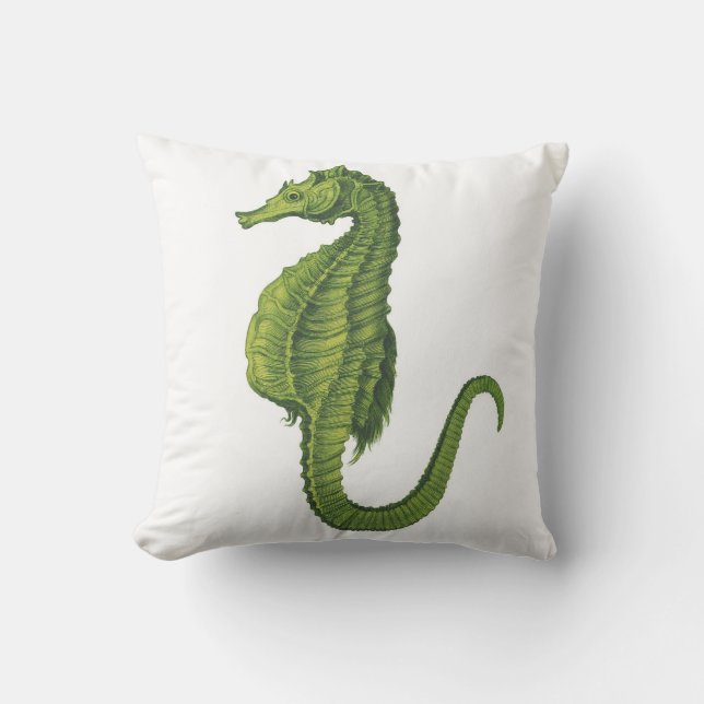 Coussin Hippocampe de vert de chaux sur le carreau blanc (Recto)