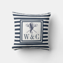 Hippocampe nautique Monogramme bleu marine rayé