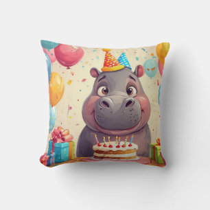 Coussin Hippopotame adorable célébrant son anniversaire av