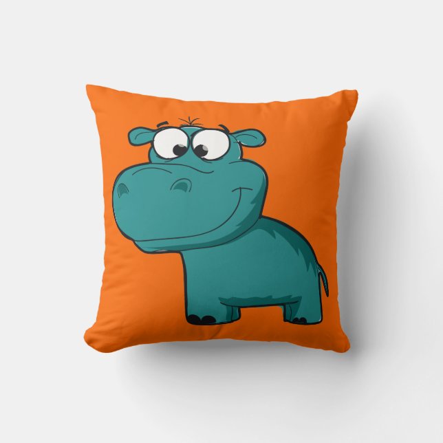 Coussin Hippopotame heureux bleu (Recto)