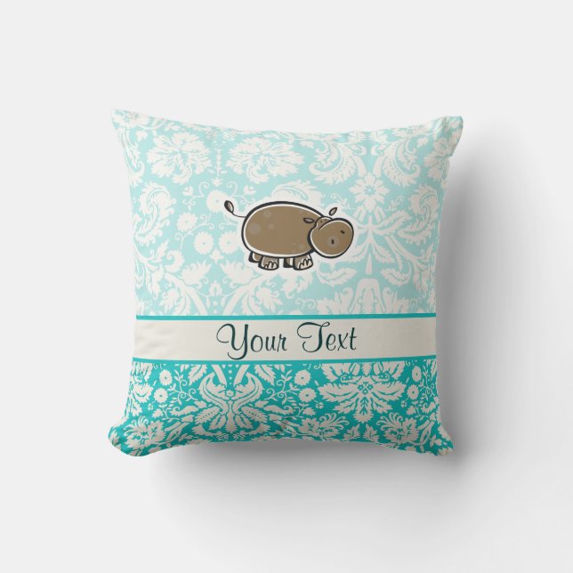 Coussin Hippopotame mignon ; Teal (Recto)