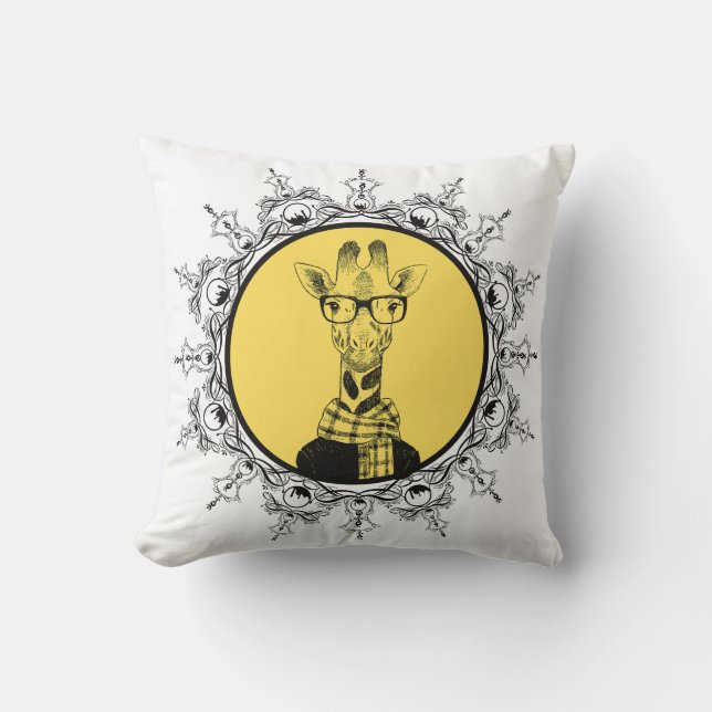 Coussin Hipster Geek Giraffe Funny (Recto)