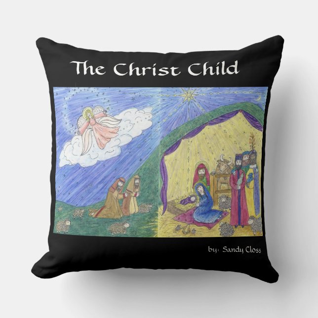 Coussin Histoire de la Nativité Poème devant, scène de la  (Recto)