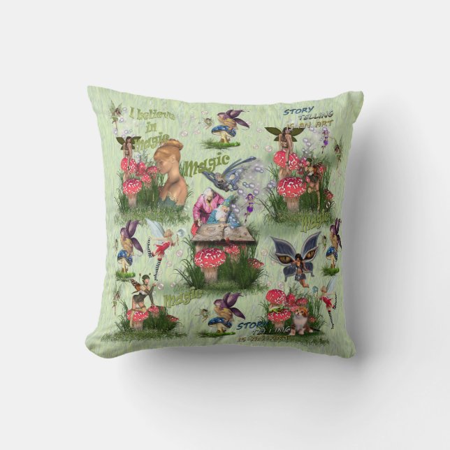 Coussin Histoires de contes de fées de toadstool rouge et  (Recto)