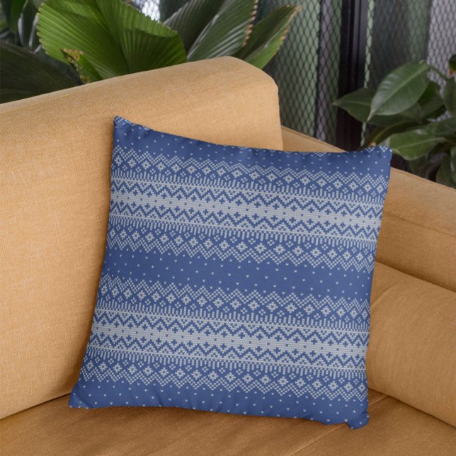 Coussin Hiver Blanc & Bleu Fair Isle Tricot Motif (Créateur téléchargé)