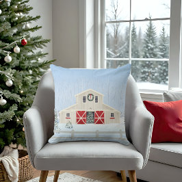 Coussin Hiver Blanc Neige Noël Grange Portes rouges