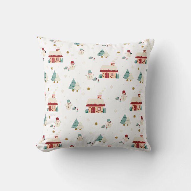 Coussin Hiver Village de jour avec Snowmen (Recto)