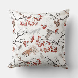 Coussin Hivernage Forêt Faune Renard Écureuil Berries Twig