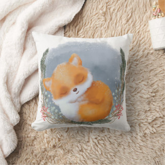 Coussin Hivernal Bois Animal Sleeping Baby Fox