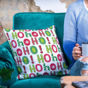 Coussin Ho Ho Ho Christmas Fun Modern Rouge Vert Motif