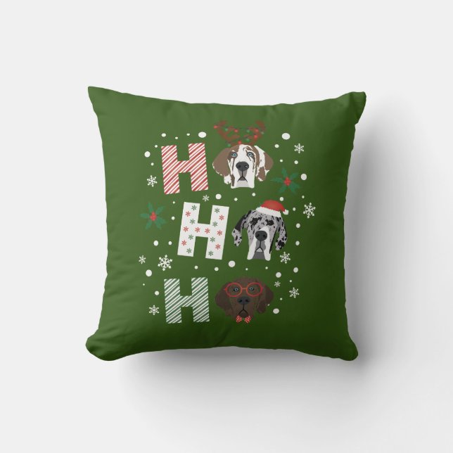 Coussin Ho Ho Ho Great Dane Joyeux Noël (Recto)