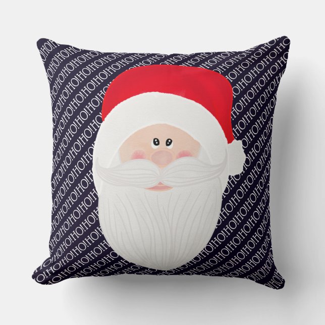 Coussin Ho Ho Ho Rouge Bleu Santa Claus Aquarelle (Recto)