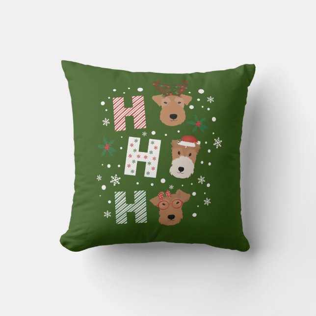 Coussin Ho Ho Ho Welsh Terrier Joyeux Noël (Recto)