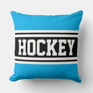 Coussin HOCKEY Bleu Azur Noir Blanc Rayures de Course en G