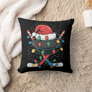 Coussin Hockey de Noël Xmas Santa Chapeau de Sport Balle 