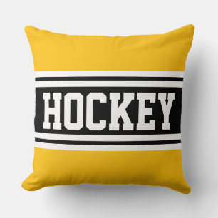 Coussin HOCKEY Sportif Noir Jaune Clair Blanc Rayures