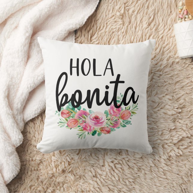 Coussin Hola Bonita Rose espagnol Typographie chic moderne (Couverture)