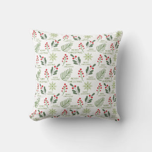 Coussin Holly Berries, Feuilles, Snowflake Motif de Noël